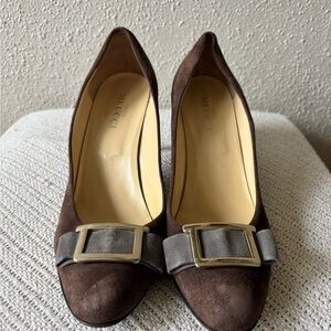 Sesto Meucci Brown Suede Heels with Buckle